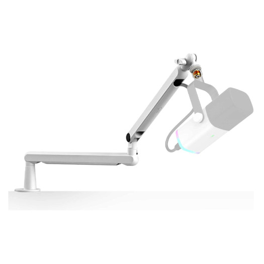 FIFINE Boom Arm Mic Stand, Low Profile Microphone Arm Stand, Podcast Mic Boom Arm with Desk Mount, Cable Channels Management, Metal Boom Arm White for Recording/Streaming/Gaming/Home Office-BM88W